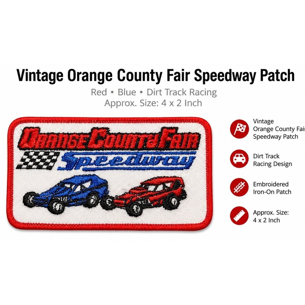 Vintage Orange County Fair Speedway Patch Red Blue Dirt Track Racing 4x2 Inch